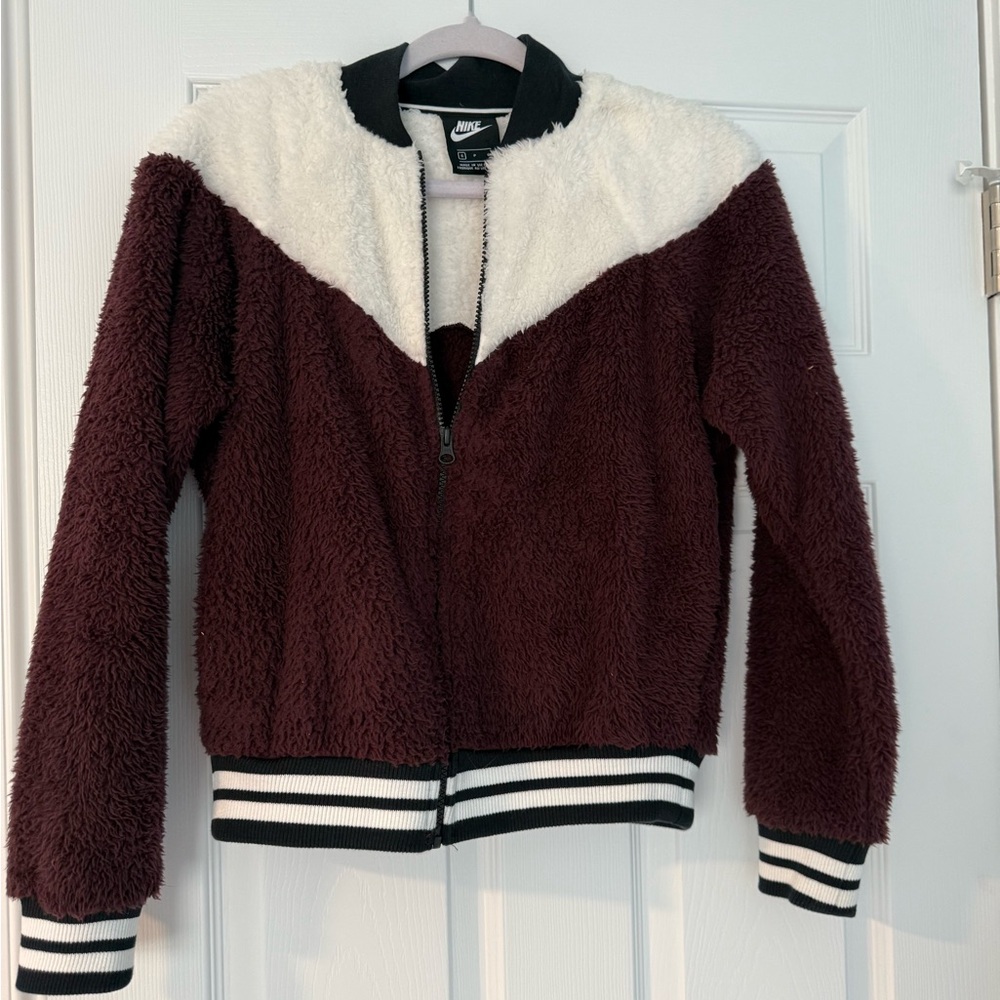 Nike Burgundy and White Fleece Jacket
